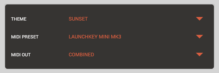 Harmonimo theme, MIDI preset, and MIDI out settings